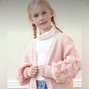 NEW! GIRLS Chunky knit, oversized Pompom bishop drop sleeve, Cosy Cardig…
